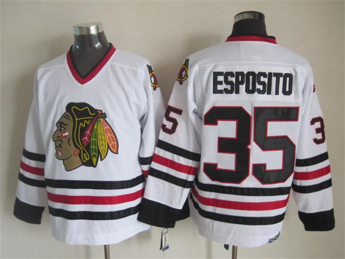 Chicago Blackhawks 35 Tony Esposito CCM white nhl jerseys