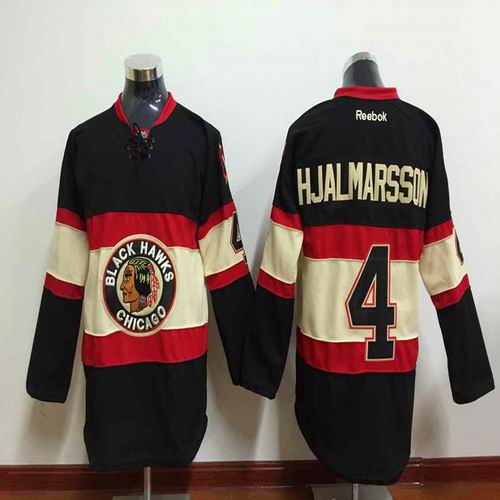 Chicago Blackhawks 4 Nikals Hjalmarsson black beige men ice hockey Jerseys