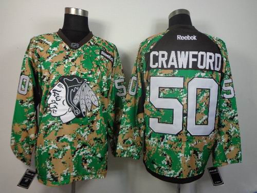 Chicago Blackhawks 50 CRAWFORD camo Green nhl men Jerseys