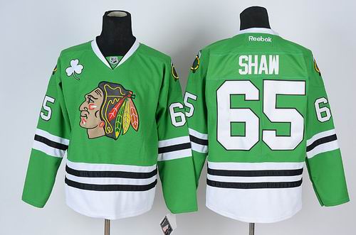Chicago Blackhawks 65 SHAW Green nhl Jersey