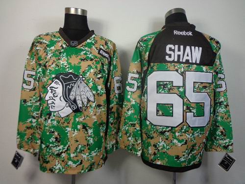 Chicago Blackhawks 65 SHAW Reebok  camo Green nhl Jersey