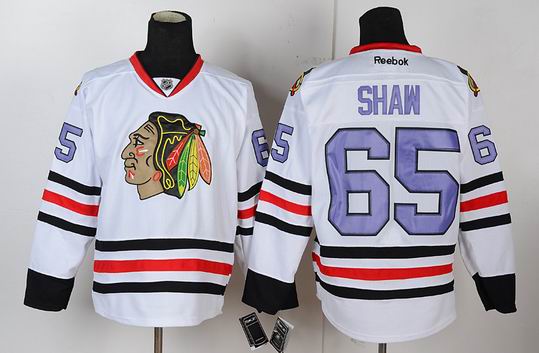 Chicago Blackhawks 65 SHAW white purple nhl jerseys