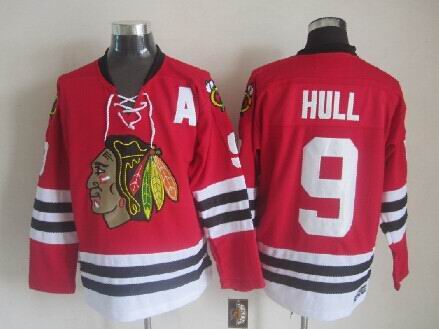 Chicago Blackhawks 9 Bobby Hull red hockey nhl Jersey A patch