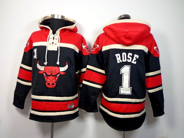 Chicago Bulls #1 Derrick Rose black basketball Hooded Sweatshirt