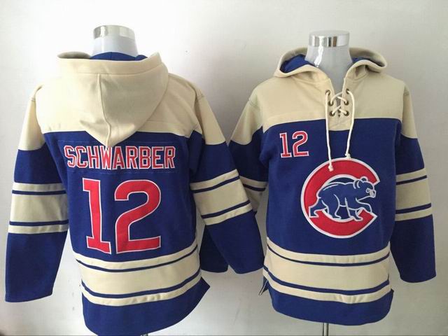 Chicago Cubs 12 Kyle Schwarber blue beige baseball Hooded Sweatshirt