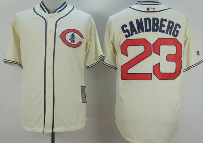 Chicago Cubs 23 Ryne Sandberg beige throwback men baseball mlb Jersey(1)