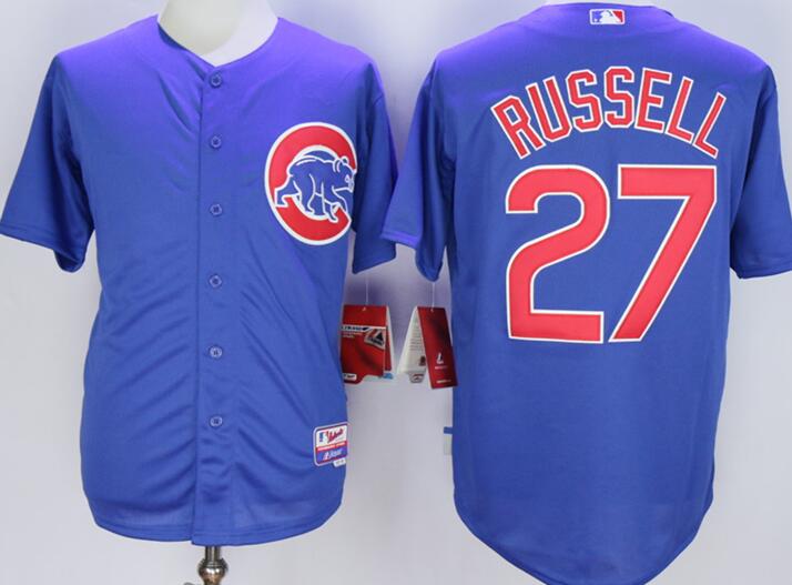 Chicago Cubs 27 Addison Russell majestice blue men baseball mlb jersey