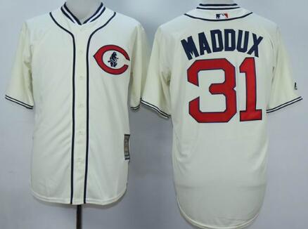 Chicago Cubs 31 Greg Maddux beige Throwback men baseball mlb Jersey(1)