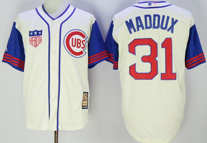 Chicago Cubs 31 Greg Maddux beige Throwback men baseball mlb Jersey