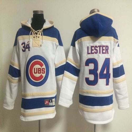 Chicago Cubs 34 Jon Lester white MLB baseball Hooded Sweatshirt-Signature