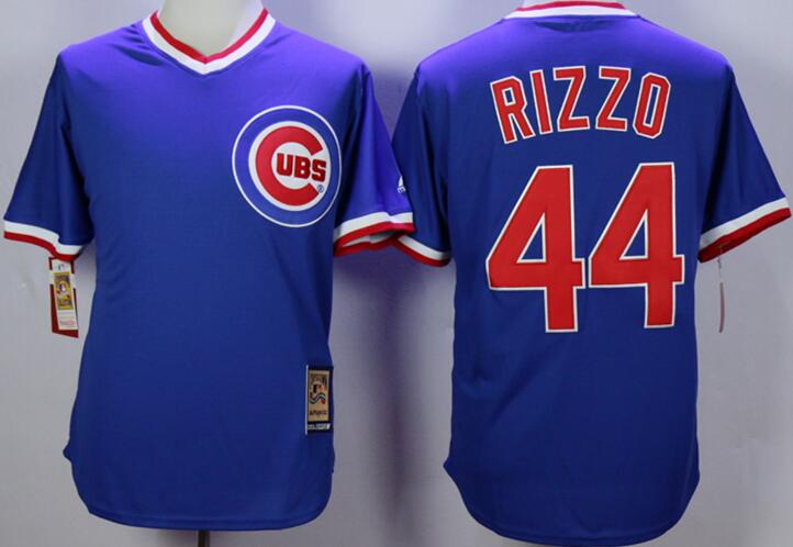 Chicago Cubs 44 Anthony Rizzo blue throwback men baseball mlb jersey