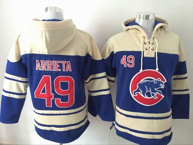 Chicago Cubs 49 Jake Arrieta blue beige baseball Hooded Sweatshirt