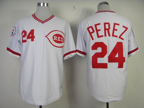 Cincinnati Reds 24 PEREZ throwback White men baseball mlb  Jerseys