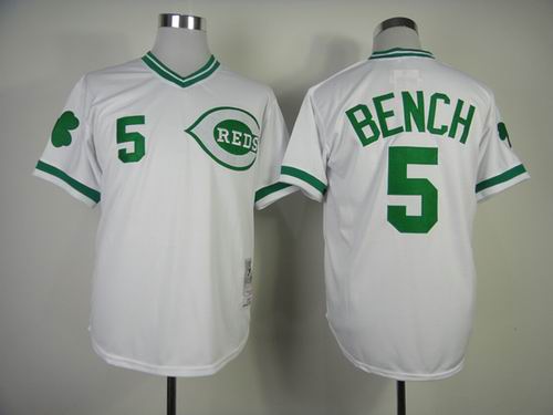 Cincinnati Reds 5 Bench white green font men baseball mlb Jerseys