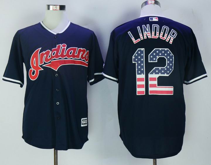 Cleveland Indians 12 Francisco Lindor dark Blue Stitched men baseball mlb jersey
