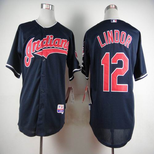 Cleveland Indians 12 Francisco Lindor dark Blue men baseball mlb jersey