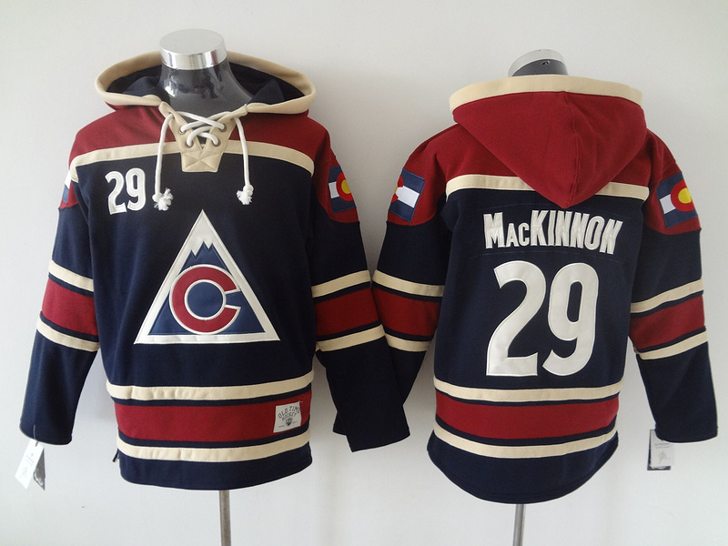 Colorado Avalanche 29 Nathan Mackinnon red dark blue Hooded Sweatshirt men nhl ice hockey jerseys