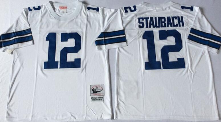 Dallas Cowboys 12 Roger Staubach white throwback nfl Jerseys