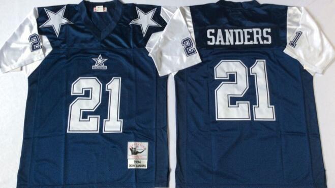 Dallas Cowboys 21 Deion Sanders blue men Throwback nfl Jersey