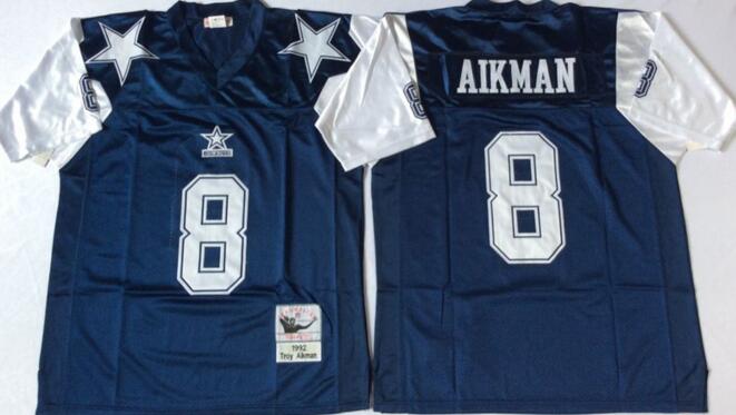Dallas Cowboys 8 Troy Aikman blue men Throwback nfl Jerseys
