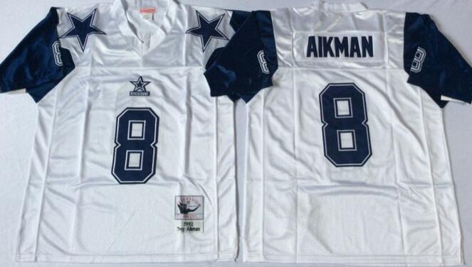 Dallas Cowboys 8 Troy Aikman white men Throwback nfl Jersey