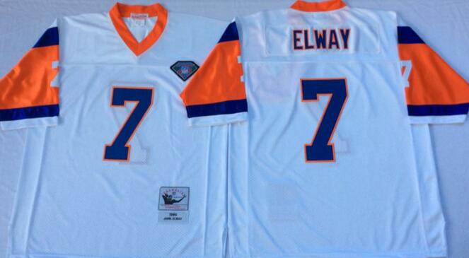 Denver Broncos 7 John Elway white Throwback football jersey
