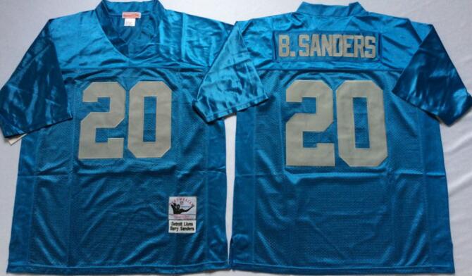 Detroit Lions 20 Barry Sanders football Throwback blue Jerseys