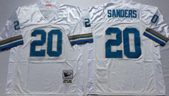 Detroit Lions 20 Barry Sanders men Throwback white NFL Jerseys