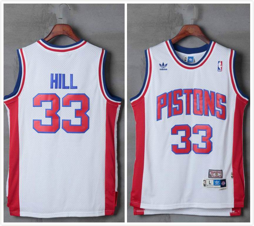 Detroit Pistons 33 Grant Hill white throwback adidas men nba basketball jersey