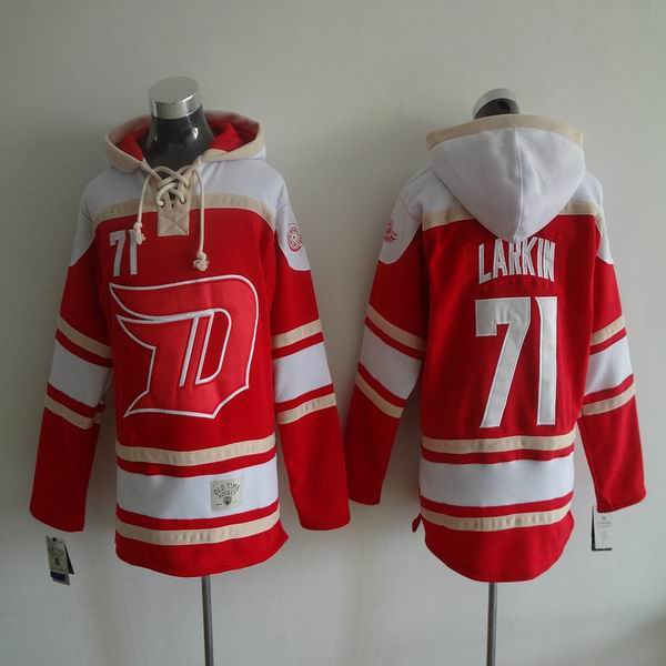 Detroit Red Wings #71 Dylan Larkin Red white Ice Hockey Hooded Sweatshirt