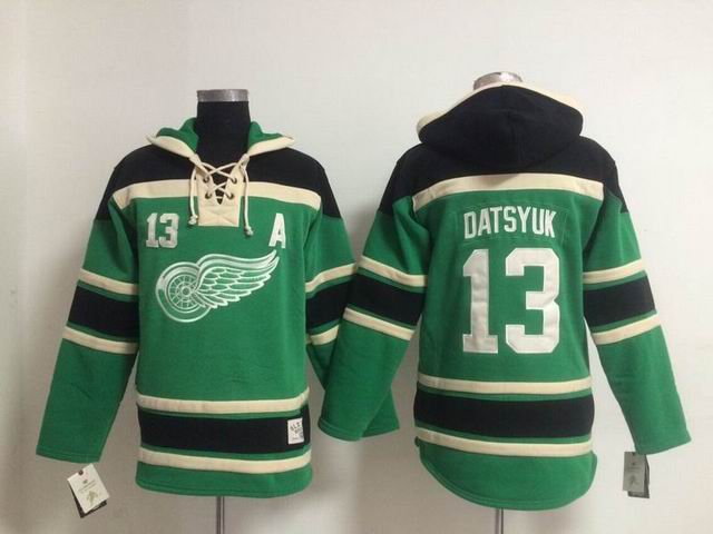 Detroit Red Wings Pavel Datsyuk 13 green beige NHL Hooded Sweatshirt A patch
