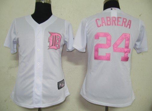 Detroit Tigers 24 Cabrera White MLB Women Jerseys
