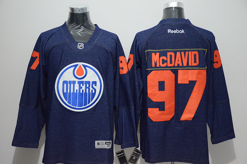 Edmonton Oilers 97  Connor Mcdavid blue denim Imen nhl ice hockey  jerseys