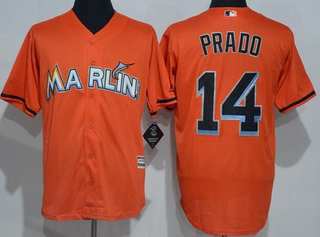 Florida Marlins 14 Prado Orange men baseball mlb jersey