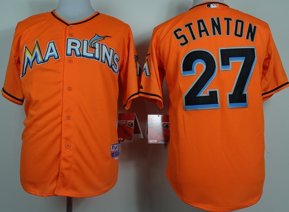 Florida Marlins 27 Mike Stanton Orange men baseball mlb Jerseys