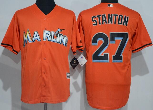 Florida Marlins 27 Mike Stanton majestic Orange men baseball mlb jersey