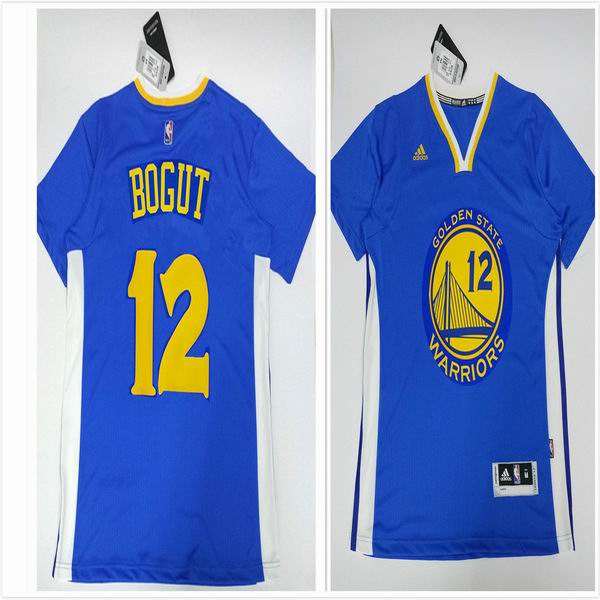 Golden State Warriors 12 Andrew Bogut blue  short leeves adidas men nba basketball jerseys