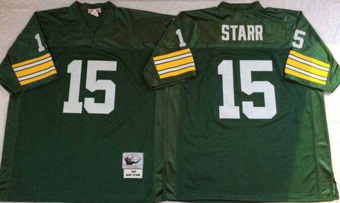 Green bay packers 15 Starr throwback football green Jersey