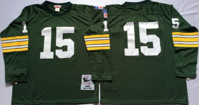 Green bay packers 15 Starr throwback football green Jerseys