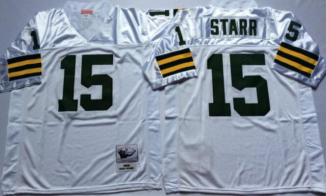 Green bay packers 15 Starr throwback football white Jerseys