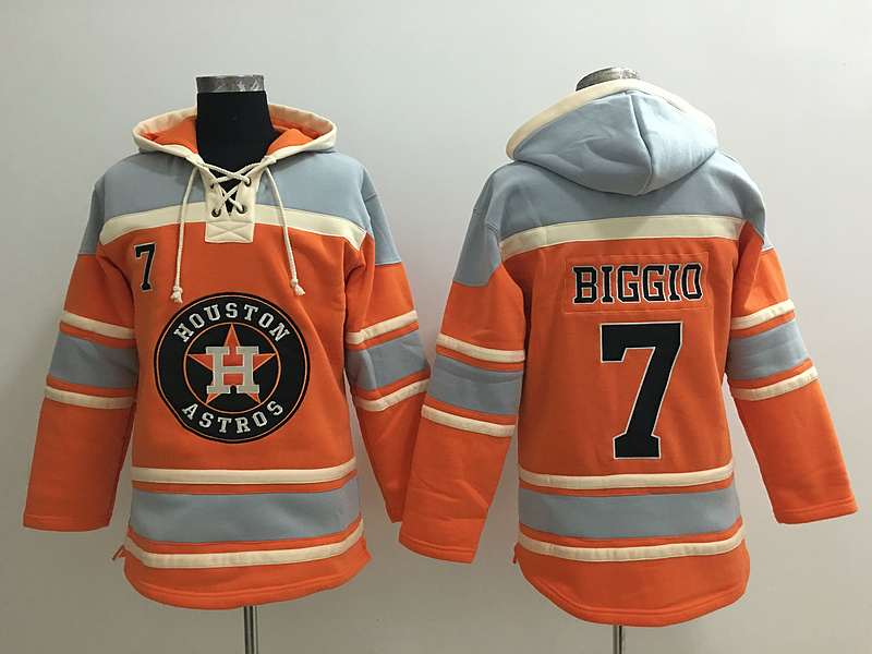 Houston Astros Authentic 7 Craig Biggio Orange baseball Hooded Sweatshirt