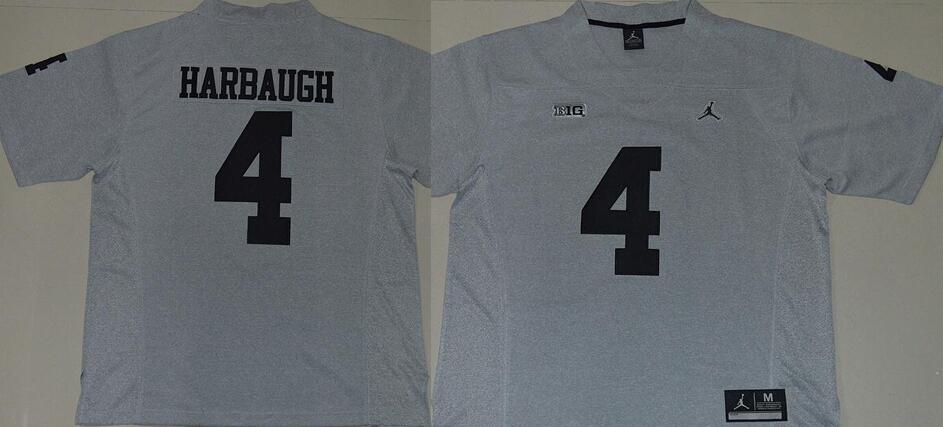 Jordan Michigan Wolverines 4 Jim Harbaugh grey men NCAA college Football Jerseys