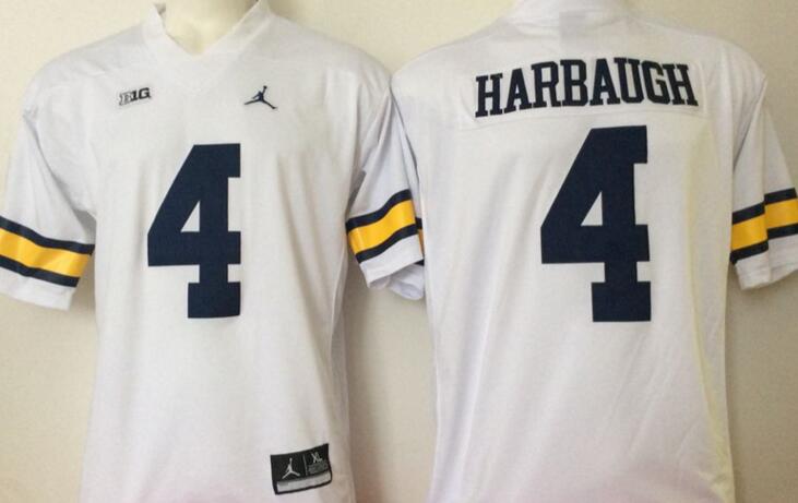 Jordan Michigan Wolverines 4 Jim Harbaugh white men NCAA college Football Jerseys