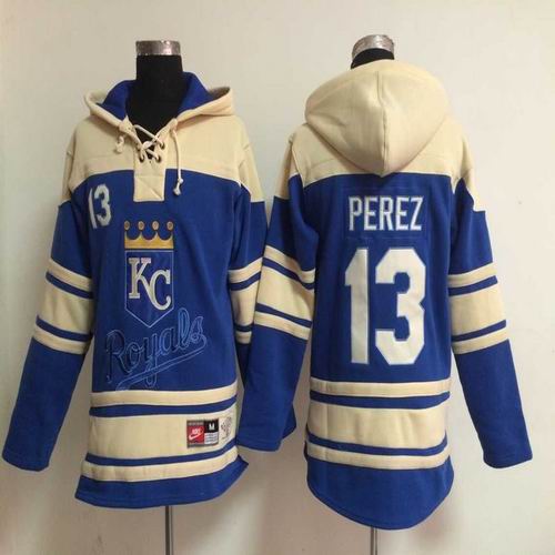 Kansas City Royals 13 Salvador Perez blue mlb baseball Hooded Sweatshirt