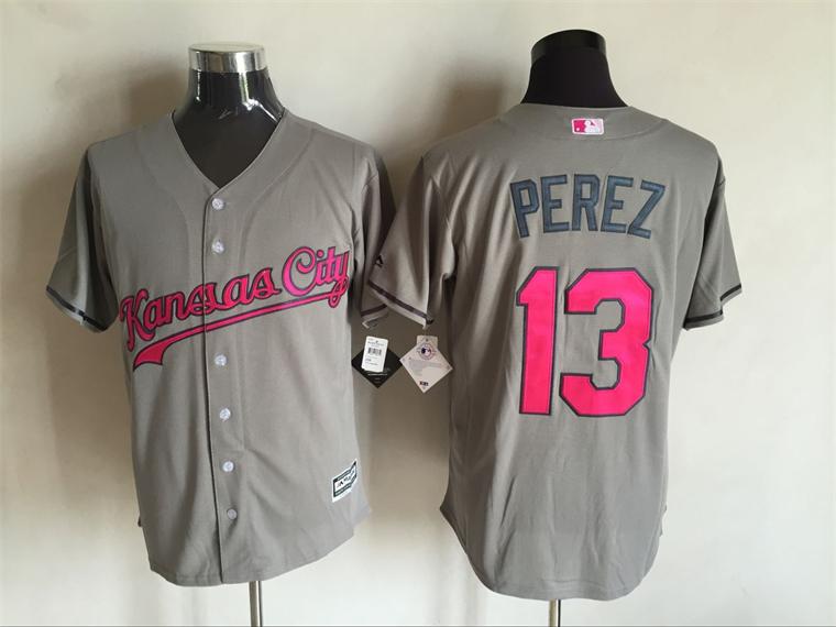 Kansas City Royals 13 Salvador Perez gray Majestic men baseball mlb Jerseys
