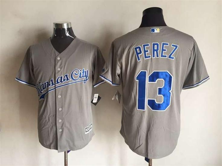 Kansas City Royals 13 Salvador Perez gray majestic men baseball mlb jersey