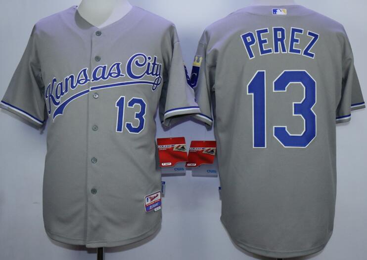 Kansas City Royals 13 Salvador Perez gray men baseball mlb Jerseys