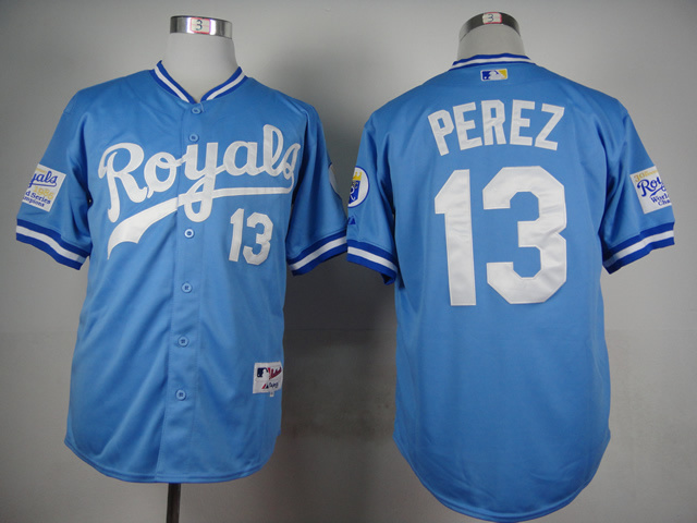 Kansas City Royals 13 Salvador Perez skyblue 1985 throwback men baseball mlb Jerseys