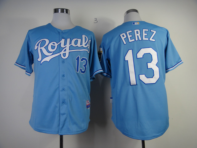 Kansas City Royals 13 Salvador Perez skyblue men baseball mlb Jerseys