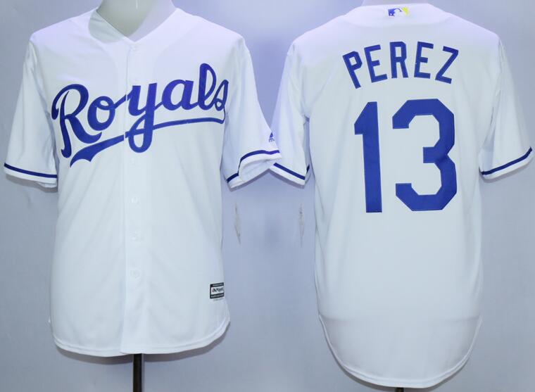 Kansas City Royals 13 Salvador Perez white men baseball mlb jersey